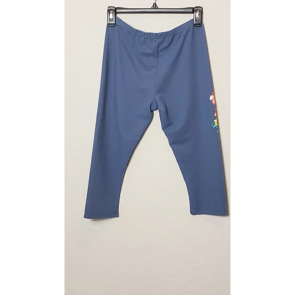 Wonder Nation Kids Girls Blue Floral Capri Leggings Pants Size XL‎ 14-16